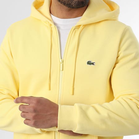 Lacoste - Sweat Capuche Zippé Logo Brodé Crocodile Jaune
