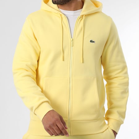 Lacoste - Sweat Capuche Zippé Logo Brodé Crocodile Jaune
