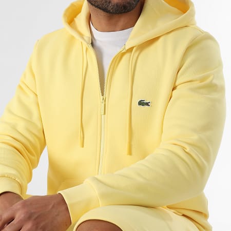 Lacoste - Sweat Capuche Zippé Logo Brodé Crocodile Jaune
