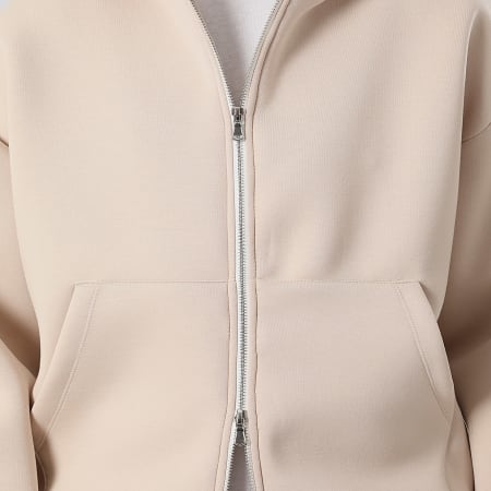 LBO - Ensemble Sweat Capuche Zippé Et Pantalon Jogging A Plis Effet Néoprène 2447 Beige