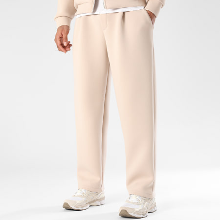 LBO - Ensemble Sweat Capuche Zippé Et Pantalon Jogging A Plis Effet Néoprène 2447 Beige