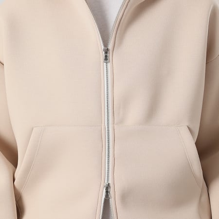 LBO - Sweat Zippé Capuche Effet Néoprène 2448 Beige