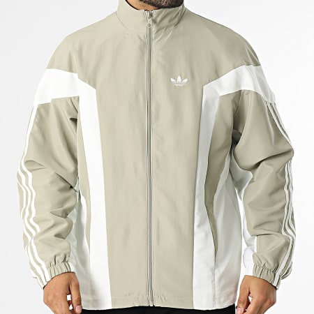 Adidas Originals - Veste Zippée A Bandes Windbreak KB7523 Beige Blanc