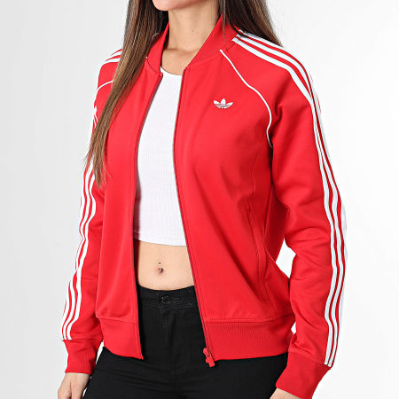 Adidas Originals - Veste Zippée A Bandes Femme SST TT KD3782 Rouge Blanc