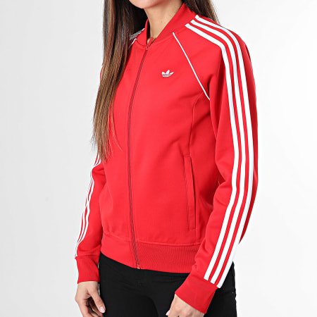 Adidas Originals - Veste Zippée A Bandes Femme SST TT KD3782 Rouge Blanc