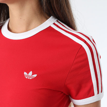 Adidas Originals - Robe Tee Shirt Longue A Bandes Femme 3 Stripes KD3692 Rouge Blanc