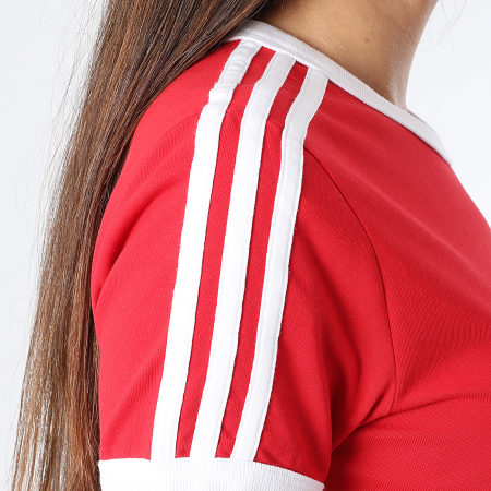 Adidas Originals - Robe Tee Shirt Longue A Bandes Femme 3 Stripes KD3692 Rouge Blanc