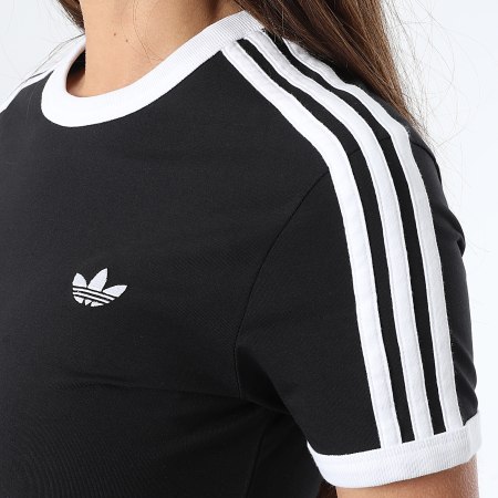 Adidas Originals - Robe Tee Shirt Longue A Bandes Femme 3 Stripes KD7978 Noir Blanc