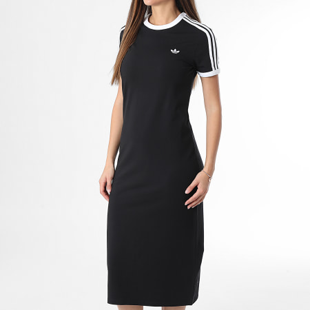 Adidas Originals - Robe Tee Shirt Longue A Bandes Femme 3 Stripes KD7978 Noir Blanc