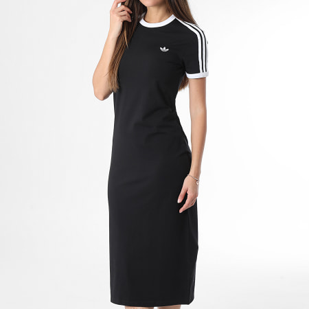 Adidas Originals - Robe Tee Shirt Longue A Bandes Femme 3 Stripes KD7978 Noir Blanc