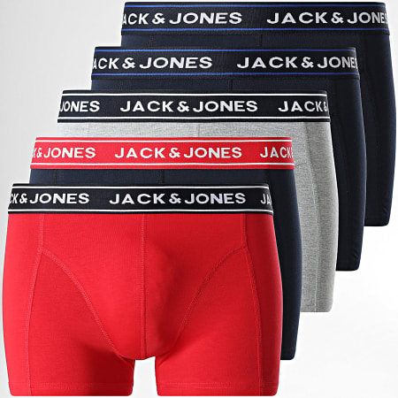 Jack And Jones - Lot De 5 Boxers Hector Solid Gris Chiné Rouge Blue Marine