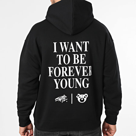 Sale Môme Paris - Sudadera con Capucha Relaxed Forever Young Negro Blanco