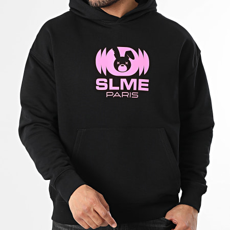 Sale Môme Paris - Sudadera Capucha Relaxed Lapin Radio Negra Rosa Flúor