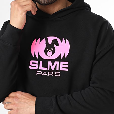 Sale Môme Paris - Sudadera Capucha Relaxed Lapin Radio Negra Rosa Flúor