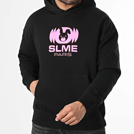 Sale Môme Paris - Sudadera Capucha Relaxed Lapin Radio Negra Rosa Flúor