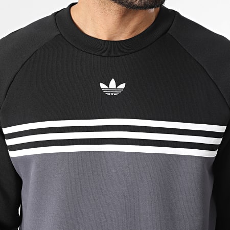 Adidas Originals - Sudadera cuello redondo Chest Stripes KE2133 Negro Gris Antracita