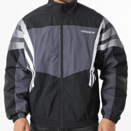 Adidas Originals - Veste Zippée A Bandes Santiago TT KS8326 Noir Gris Anthracite