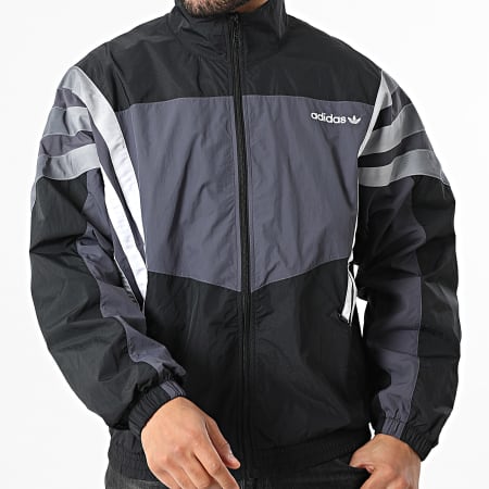 Adidas Originals - Veste Zippée A Bandes Santiago TT KS8326 Noir Gris Anthracite