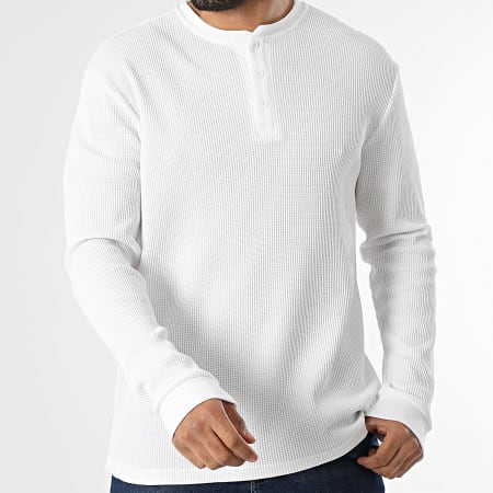 Only And Sons - Tee Shirt Manches Longues Col Boutonné Tobie Blanc