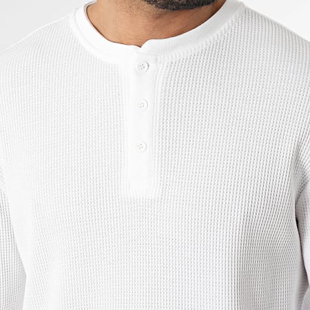 Only And Sons - Tee Shirt Manches Longues Col Boutonné Tobie Blanc