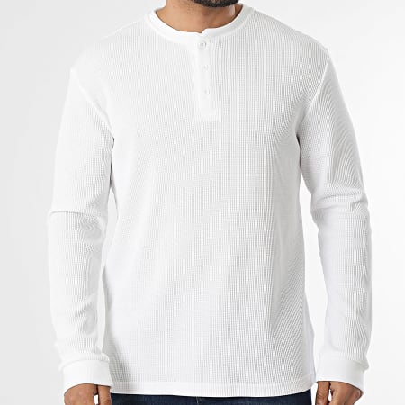 Only And Sons - Tee Shirt Manches Longues Col Boutonné Tobie Blanc