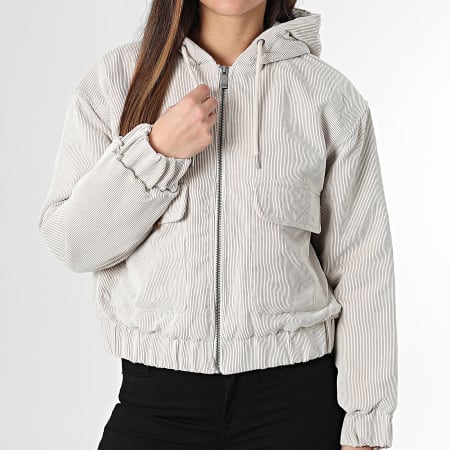 Only - Veste Zippée Capuche Femme Suva Corduroy Beige