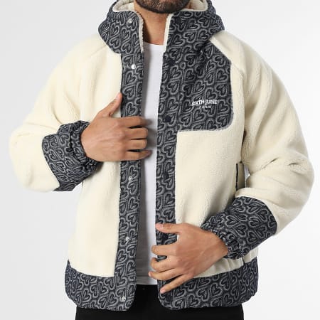 Sixth June - Veste Capuche Boutonnée Sherpa Jean 727 Beige Clair Bleu Brut