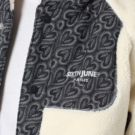 Sixth June - Veste Capuche Boutonnée Sherpa Jean 727 Beige Clair Bleu Brut
