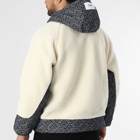 Sixth June - Veste Capuche Boutonnée Sherpa Jean 727 Beige Clair Bleu Brut