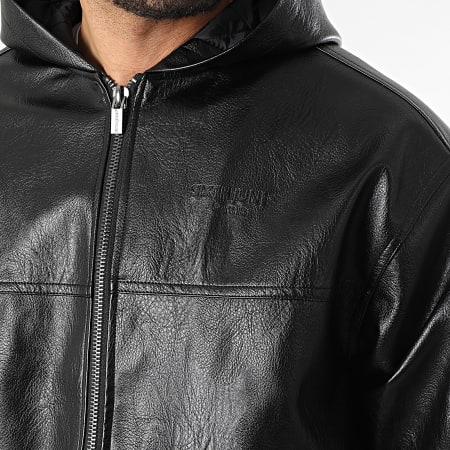 Sixth June - Zipped Hooded Faux Leather Jacket 748 Black - Ryses