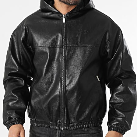 Sixth June - Zipped Hooded Faux Leather Jacket 748 Black - Ryses