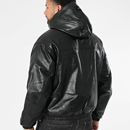 Sixth June - Zipped Hooded Faux Leather Jacket 748 Black - Ryses