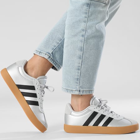 Adidas Performance - Zapatillas Mujer VL Court 3.0 K IH3945 Plateado Metálico Negro Núcleo Gris Sólido Claro