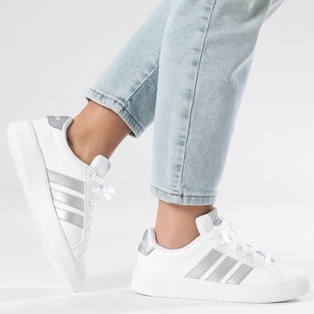 Adidas Performance - Zapatillas Mujer Grand Court 3.0 J JP9363 Footwear Blanco Plata Metálico
