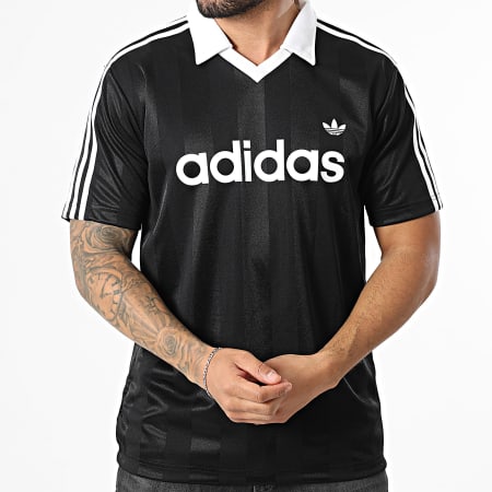 Adidas Originals - Tee Shirt Col V A Bandes Jersey KE3584 Noir Blanc