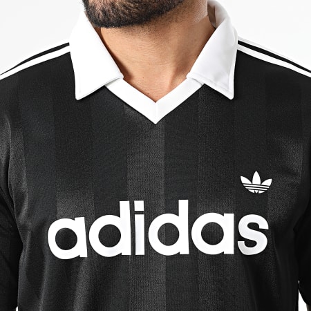 Adidas Originals - Tee Shirt Col V A Bandes Jersey KE3584 Noir Blanc