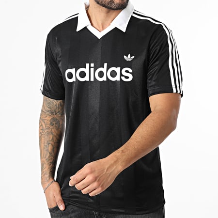 Adidas Originals - Tee Shirt Col V A Bandes Jersey KE3584 Noir Blanc