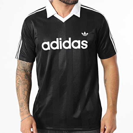 Adidas Originals - Tee Shirt Col V A Bandes Jersey KE3584 Noir Blanc