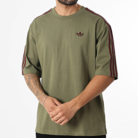 Adidas Originals - Tee Shirt A Bandes 3 Stripes KE1590 Vert Kaki Bordeaux