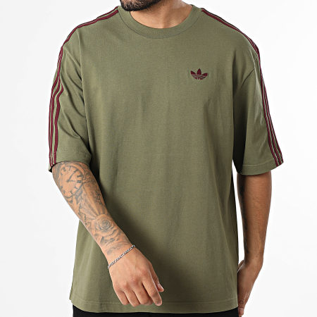 Adidas Originals - Tee Shirt A Bandes 3 Stripes KE1590 Vert Kaki Bordeaux