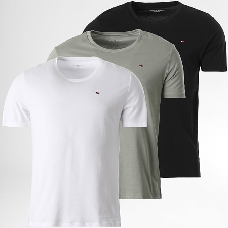 Tommy Hilfiger - Lot De 3 Tee Shirts Signature 3379 Blanc Noir Vert