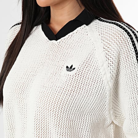 Adidas Originals - Polo Manches Courtes A Bandes Femme Crochet KC6490 Beige Noir