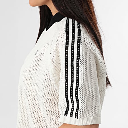 Adidas Originals - Polo Manches Courtes A Bandes Femme Crochet KC6490 Beige Noir