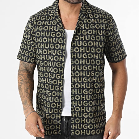HUGO - Chemise Manches Courtes Ellino 50555792 Noir Vert Kaki