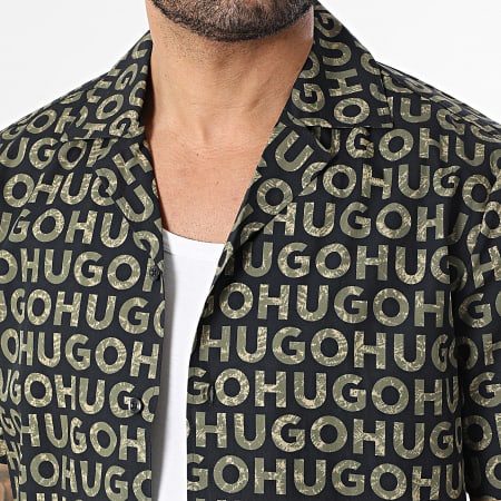 HUGO - Chemise Manches Courtes Ellino 50555792 Noir Vert Kaki