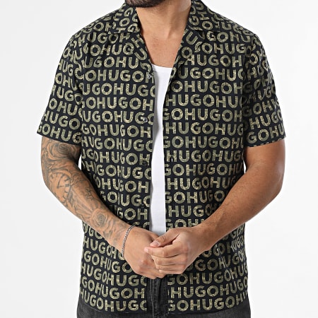 HUGO - Chemise Manches Courtes Ellino 50555792 Noir Vert Kaki