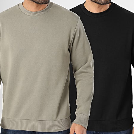 Jack And Jones - Lot De 2 Sweats Crewneck Bradley Noir Vert Kaki
