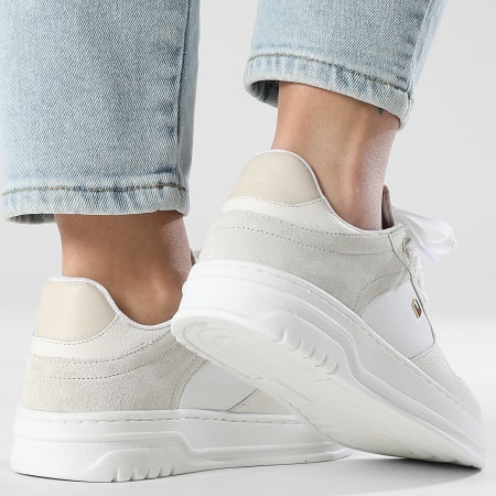 Tommy Hilfiger - Baskets Femme TH Sporty Cupsole Tumbled Leather 9024 White Light Grey