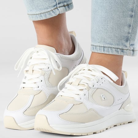 Tommy Hilfiger - Baskets Femme Casual Fashion Runner Mix Mat 9034 White Soft Cream
