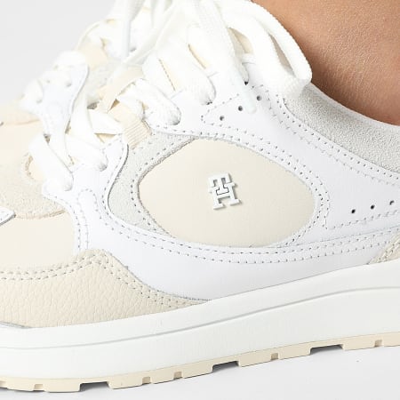 Tommy Hilfiger - Baskets Femme Casual Fashion Runner Mix Mat 9034 White Soft Cream